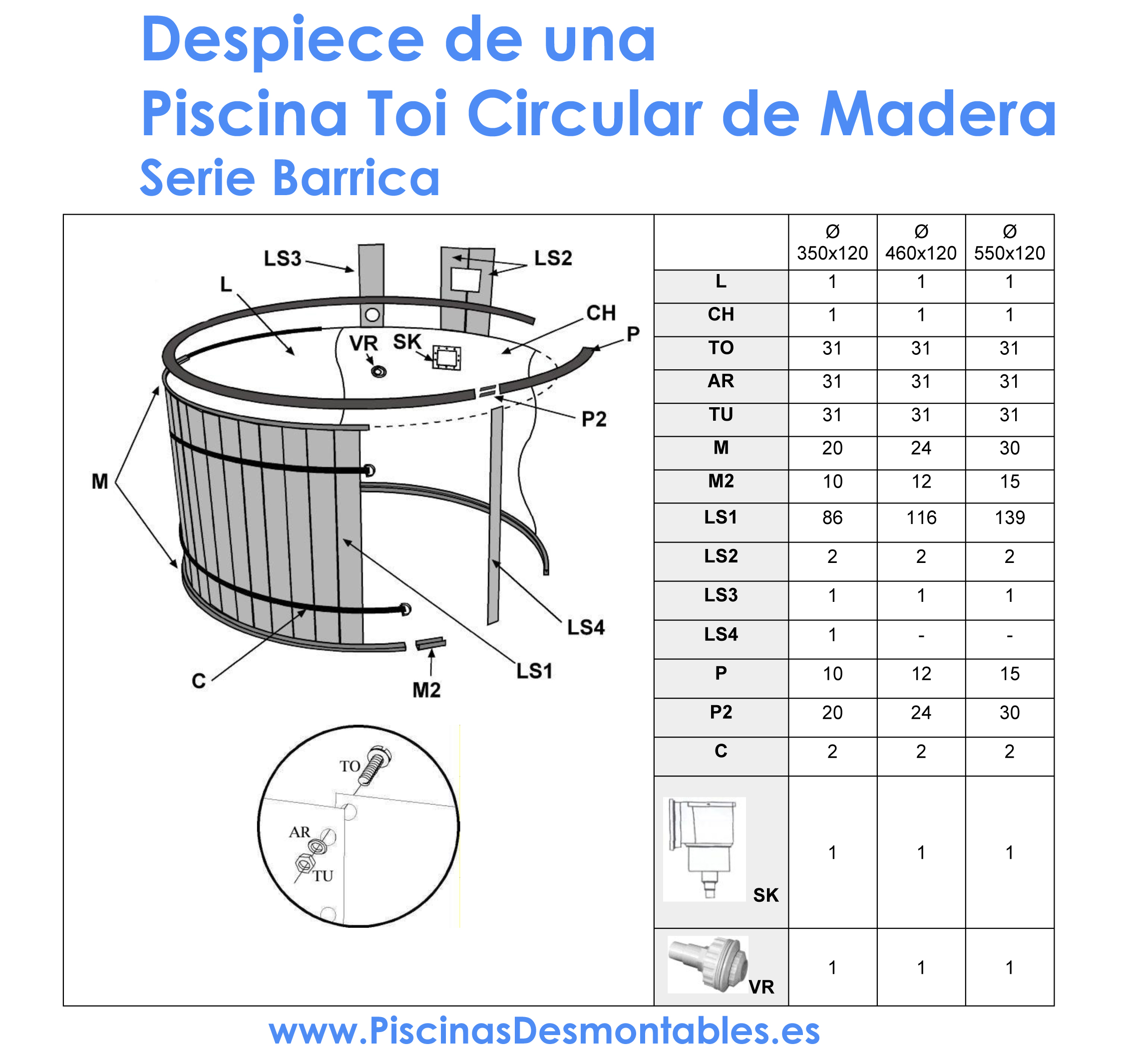 Repuestos Piscinas Desmontables Toi Circular Serie Barrica